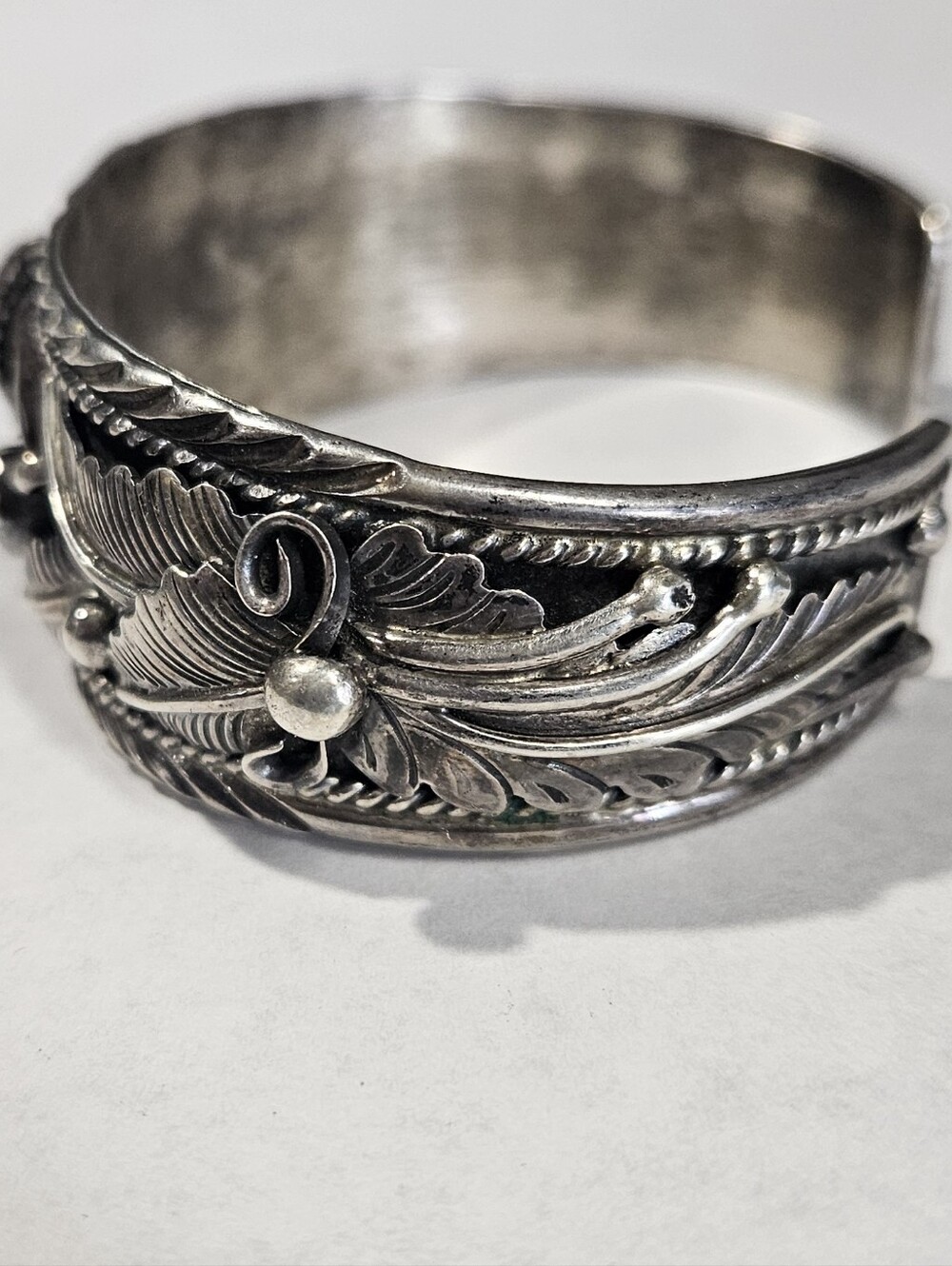 Vintage Handmade Sterling Silver Navajo Cuff Bracelet Turquoise Coral Stones - Picture 9 of 16